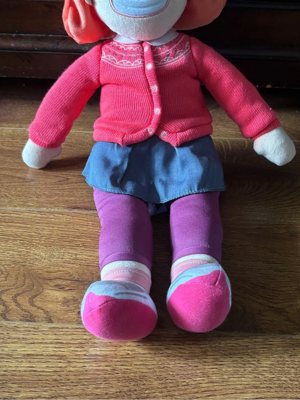 Disney Coral-Haired Plush Doll in Pink Cardigan and Purple Leggings